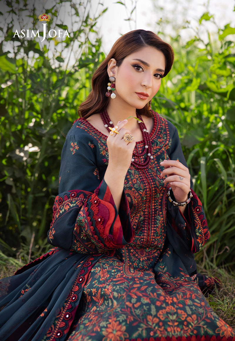 3PC UNSTITCH DHANAK EMBROIDERED SHIRT WITH DHANAK EMBROIDERED SHAWL AND TROUSER - 677