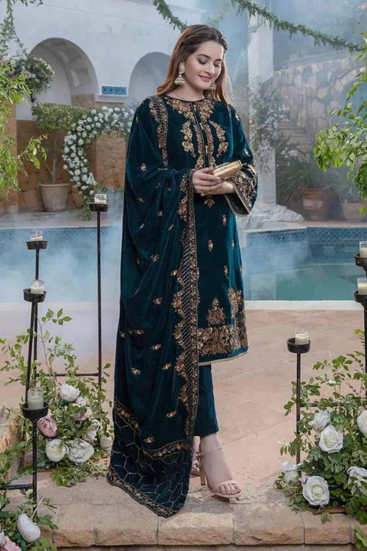 VELVET Unstitch 3PC EMBROIDERED WITH VELVET EMBROIDERED DUPATTA- 265