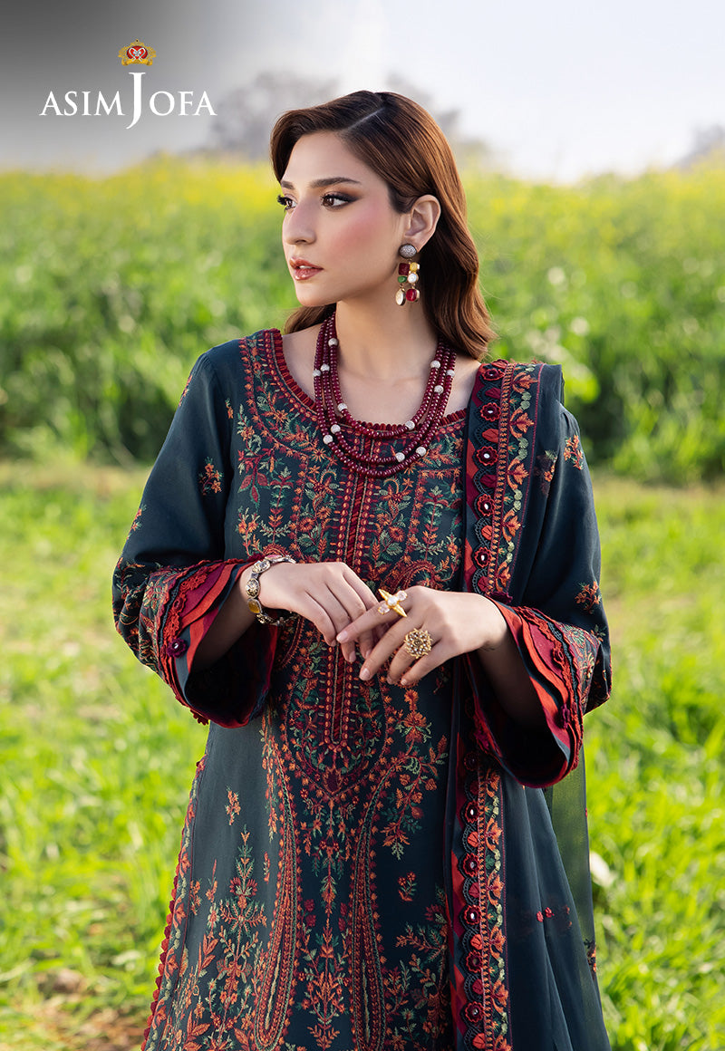 3PC UNSTITCH DHANAK EMBROIDERED SHIRT WITH DHANAK EMBROIDERED SHAWL AND TROUSER - 677
