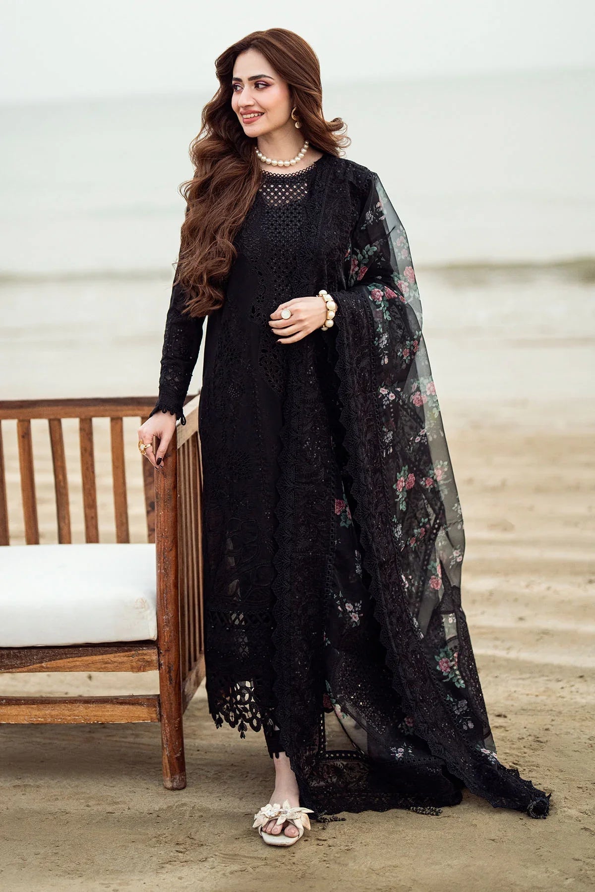 3PC LAWN EMBROIDERED SHIRT WITH COTTON NET PRINTED EMBROIDERED DUPATTA AND TROUSER -520