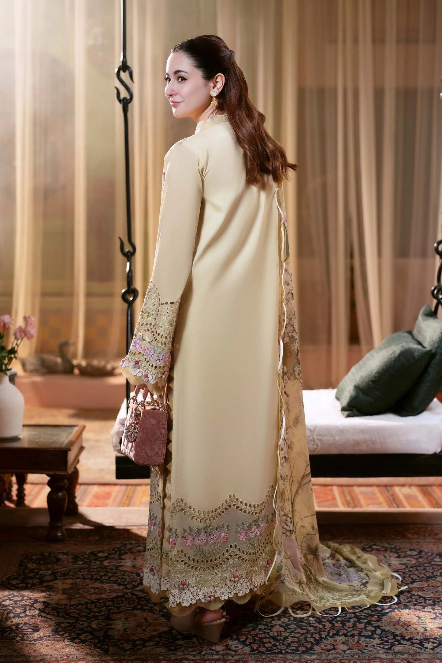 DHANAK UNSTITCH-3PC Embroidered Shirt with Digital Printed WOOL SHAL-523W