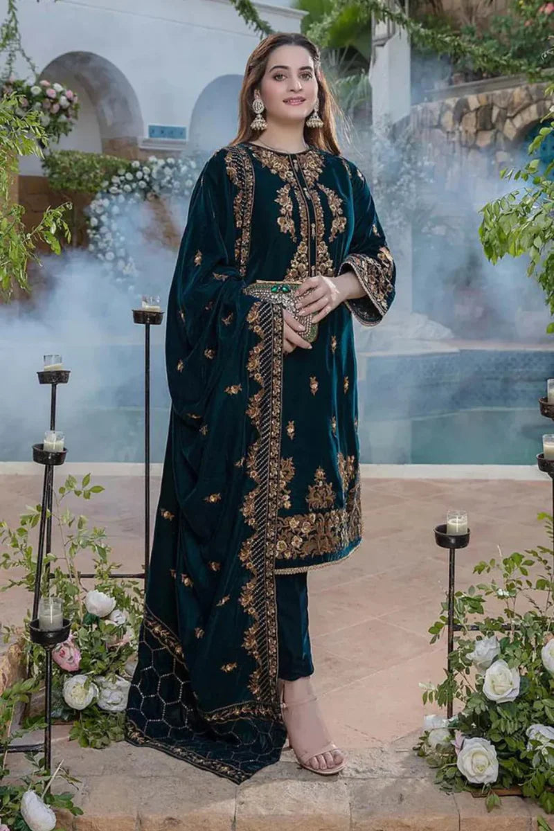 VELVET Unstitch 3PC EMBROIDERED WITH VELVET EMBROIDERED DUPATTA- 265