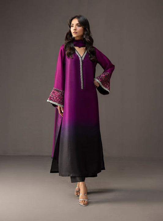 3Piece Unstitched Embroidered and Printed SIlk Suit 226