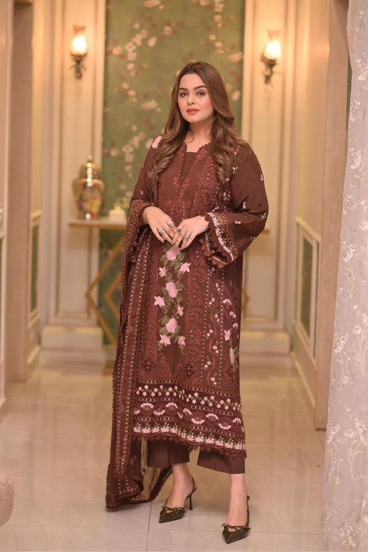 Lawn Unstitched 3Pc  Embroidered Collection with Chiffon Dupatta-704