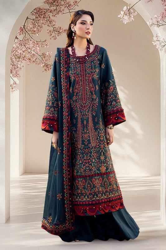 3PC UNSTITCH DHANAK EMBROIDERED SHIRT WITH DHANAK EMBROIDERED SHAWL AND TROUSER - 677