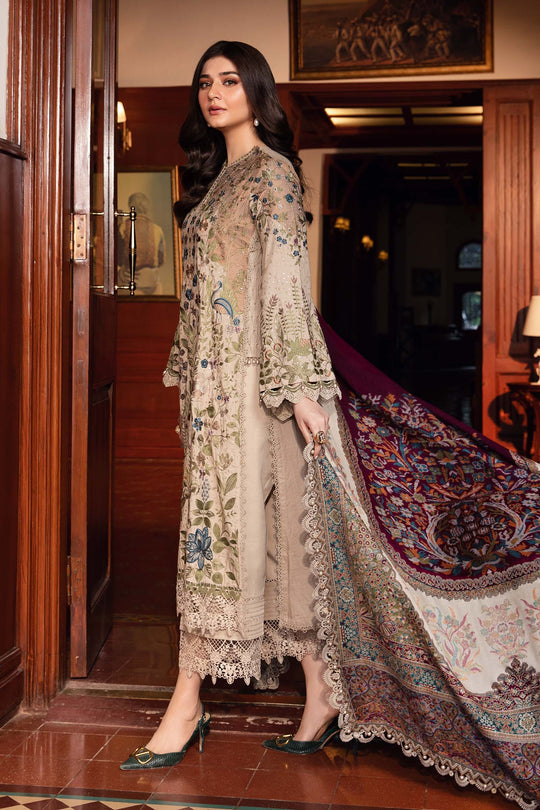 Dhanak-3PC Unstitch Embroidered Shirt with Digital Printed Wool Shawl -669