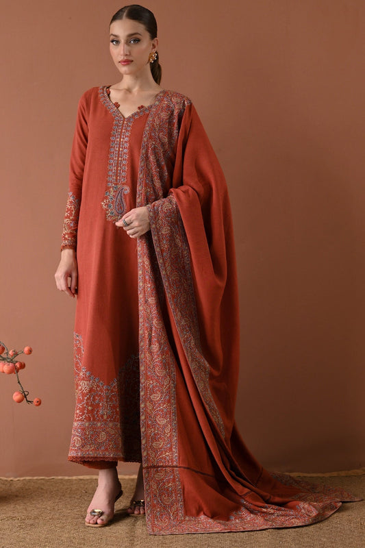 3PC UNSTITCH DHANAK EMBROIDERED SHIRT WITH DHANAK EMBROIDERED SHAWL AND TROUSER- 679