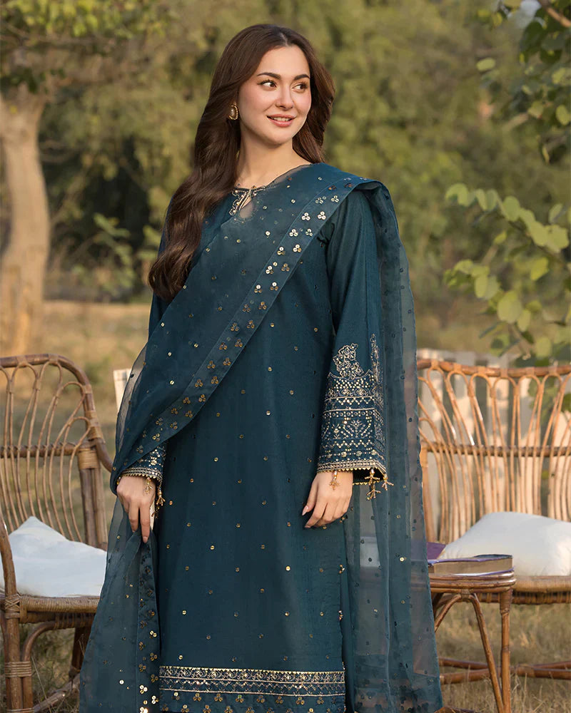 Lawn-3PC Embroidered Shirt with Organza Embroidered Dupatta- 1350