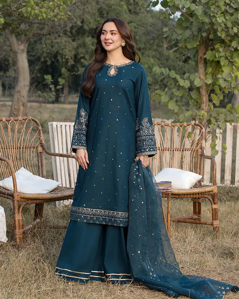 Lawn-3PC Embroidered Shirt with Organza Embroidered Dupatta- 1350