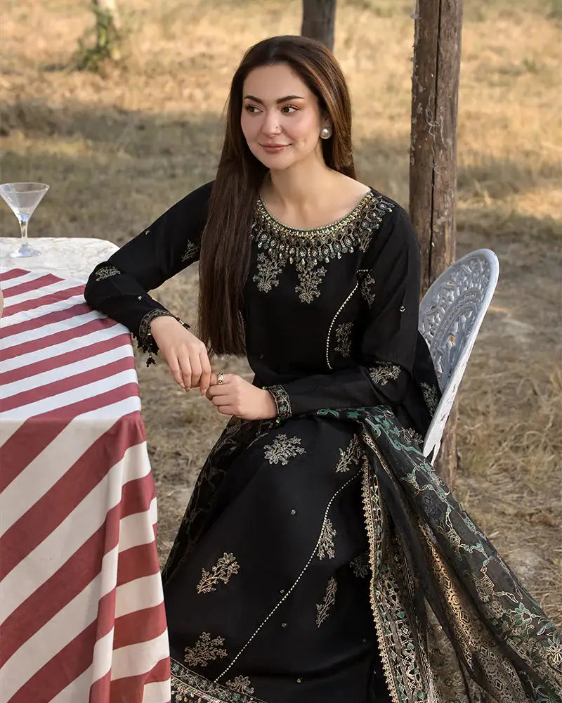Dhanak -3PC Unstitch Embroidered Shirt with Digital Printed Silk Dupatta-109