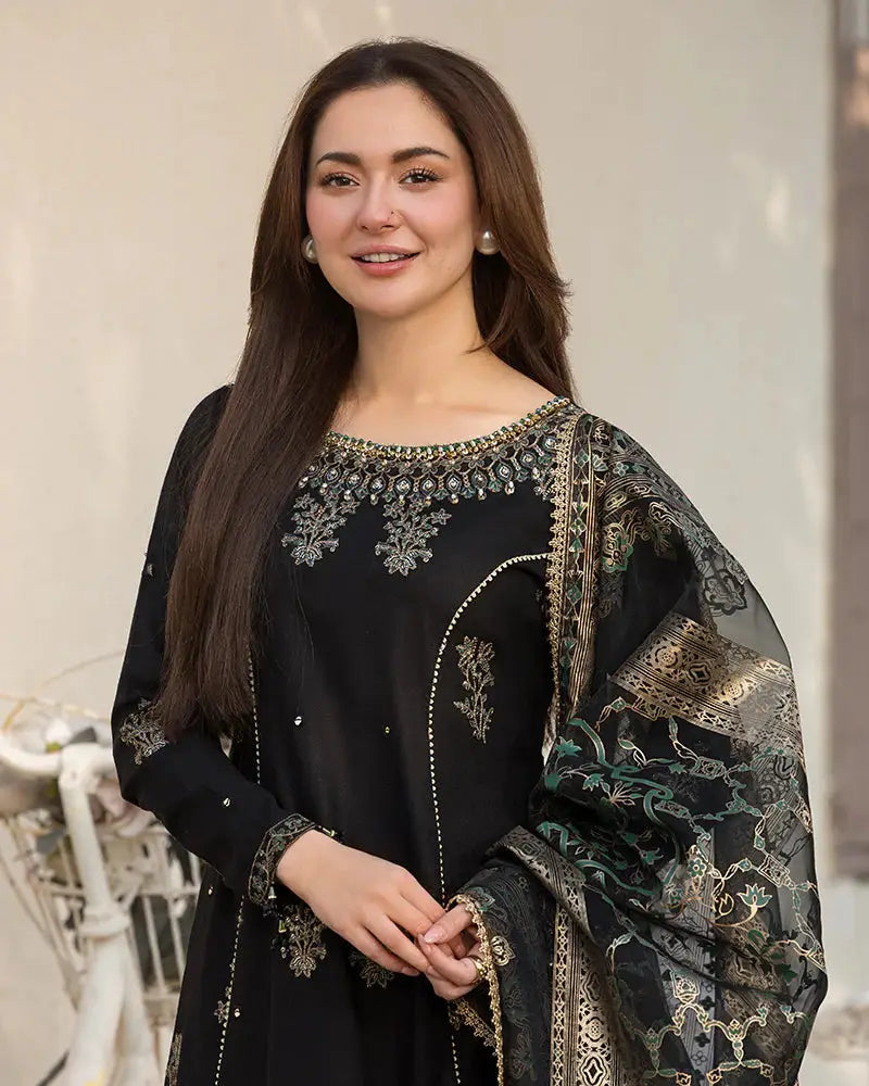 Dhanak -3PC Unstitch Embroidered Shirt with Digital Printed Silk Dupatta-109