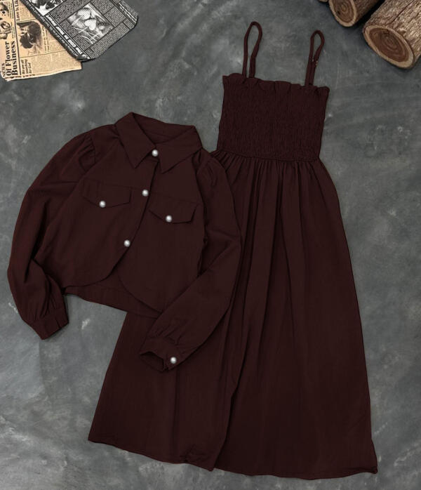 Kaaj Button Coaty with Gazzer Romper Frock 2PCs