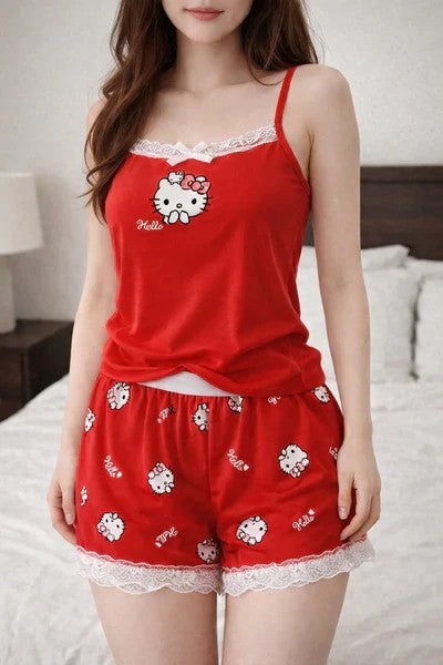 Hello Kitty Pink Soft Ribbed Cami & Shorts Pajama Set for Women