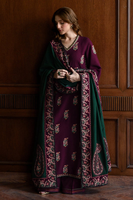 3PC UNSTITCH DHANAK EMBROIDERED SHIRT WITH DHANAK EMBROIDERED SHAWL AND TROUSER- 678